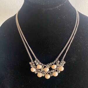 Stainless steel double strand beveled glass bead necklace